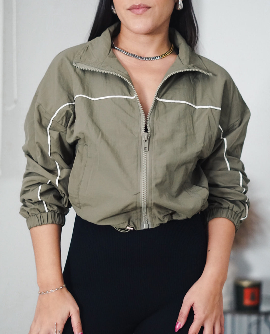 Olive windbreaker jacket